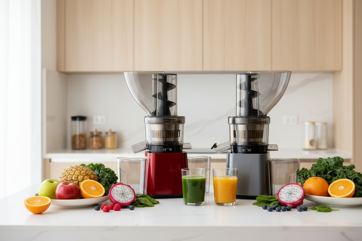 Hero image - Both juicer models with fresh produce
